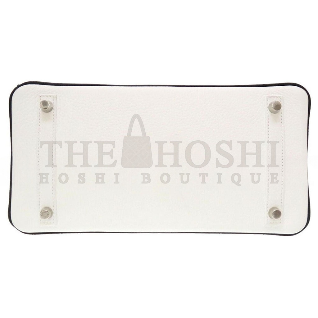 H**me5 BIRKIN 30 TOGO LEATHER MILKSHAKE WHITE AND BLACK SILVER BUCKLE HANDBAG 982147 (30*23*15cm) Master Quality